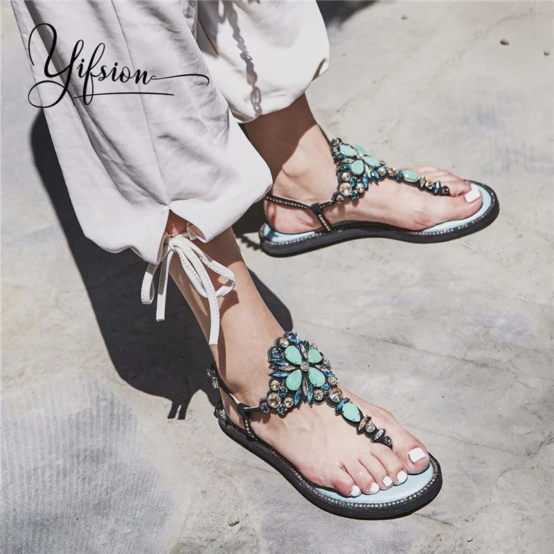 

OLOME New Fashion Black Red Women Summer Gladiator Sandals Crystal Buckle Rome Women Beach Sandals Casual Shoes Woman