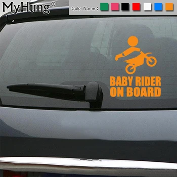 

12.8*15.2CM New Vinyl BABY RIDER ON BOARD Dirtbike Sticker Dirt Bike Motorcycle Car Body Stickers Car Styling Multi Color Decals