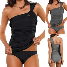 Сексуальные купальники женские кружевные на одно плечо Купальники Купальник бикини Ruched танкини на одно плечо с низкой талией плавки пуш-ап