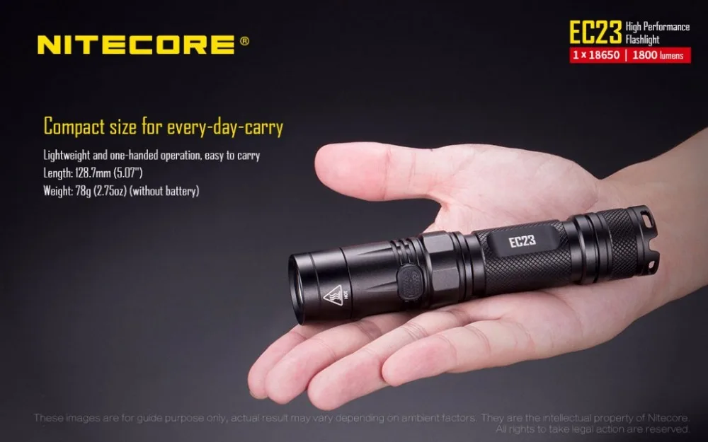 NITECORE EC23 1800 люмен фонарик с одной рукой использование батареи 1*18650