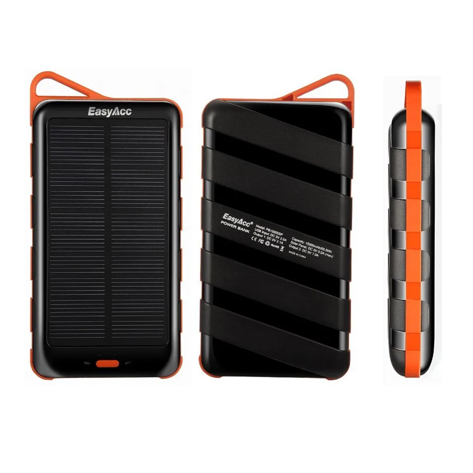 Easyacc 15000mAh Power Bank With Solar Panel and Flashlight External Battery Portable Charger for Samsung HTC Tablets|power bank with solar|15000mah