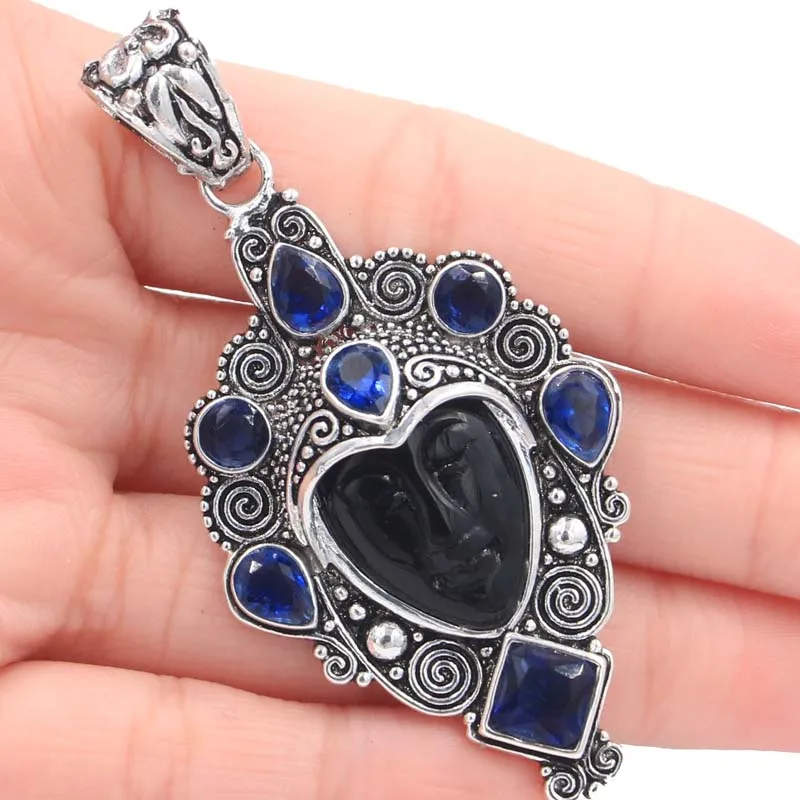 

Free Shipping Awesome Freedom Goddess Face, Black Sapphire Silver Pendant