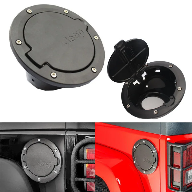 Stainless Steel Black ABS Gas Fuel Tank Cap Door Cover Fit for Jeep