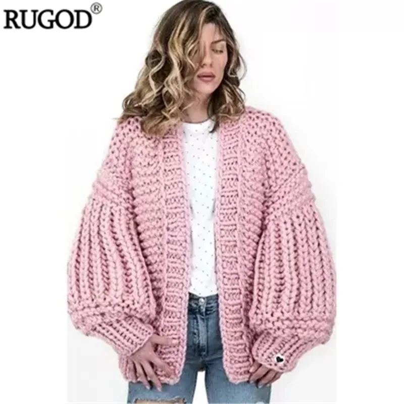 

RUGOD 2018 New Handmade Cardigan Large Lantern Sleeve Crochet Sweater Women Casual High Quality Open Stitch Knitted Coat Befree
