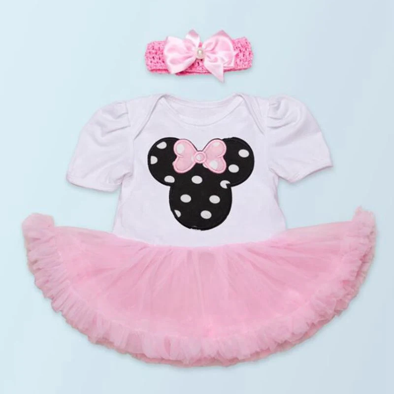 Fantasia Minnie/комплекты одежды для новорожденных девочек, детский кружевной комбинезон, платье, повязка на голову, Одежда для младенцев, Conjunto