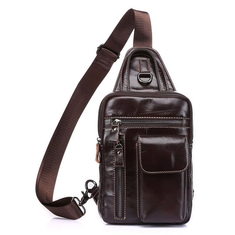 Factory direct Genuine Leather Men's bag New First layer Cowhide Men's chest Casual Messenger Bags Vertical Shoulder Small bag
