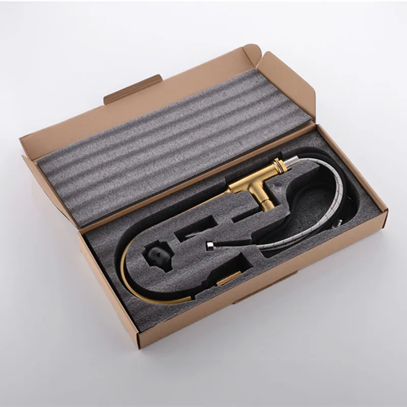  Brushed gold pull out kitchen sink faucet whole brass gold brush Kitchen faucet Pull down cold and  - 33005789319