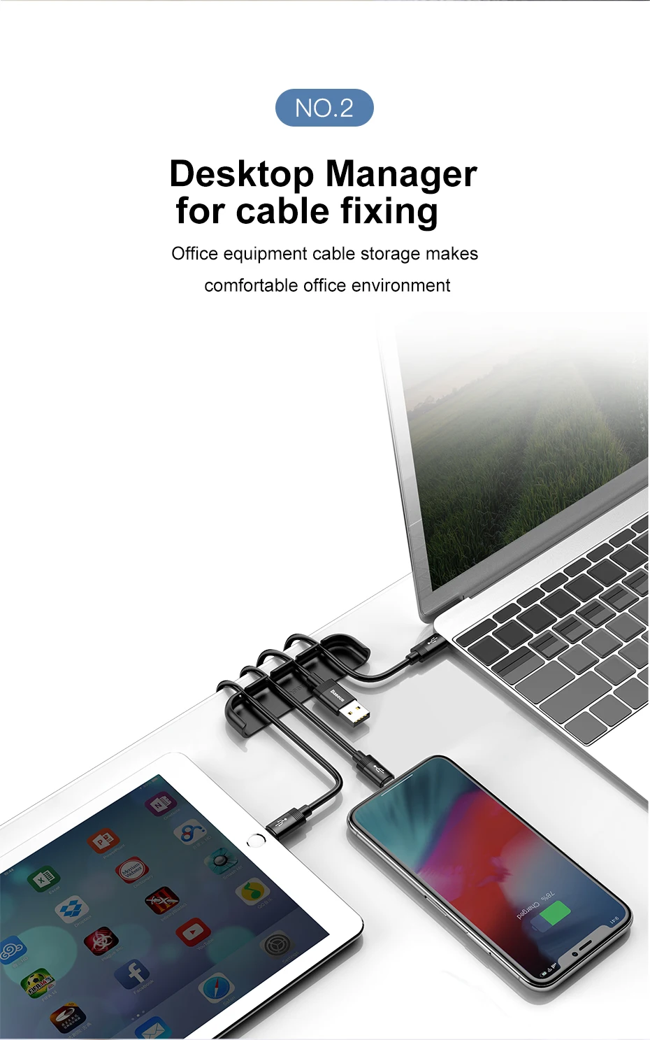 Baseus USB кабель Органайзер управление намотки протектор провода шнур держатель закаленная пленка инструмент для установки для iPhone XS Max XR X