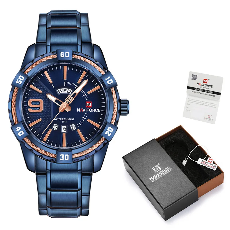 NAVIFORCE модные повседневные часы для мужчин водонепроницаемые кварцевые военные спортивные часы мужские часы с коробкой набор для продажи Relogio Masculino - Цвет: BBE-Box-B