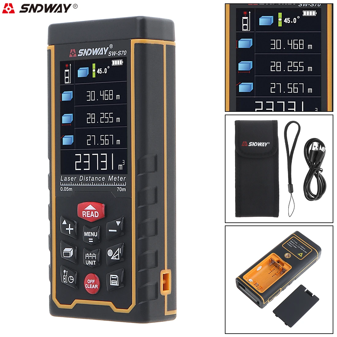 

Sale 70M Portable Multi-function Laser Distance Meter with Lofting and Universal Horizontal Bubble Support Computer Connection