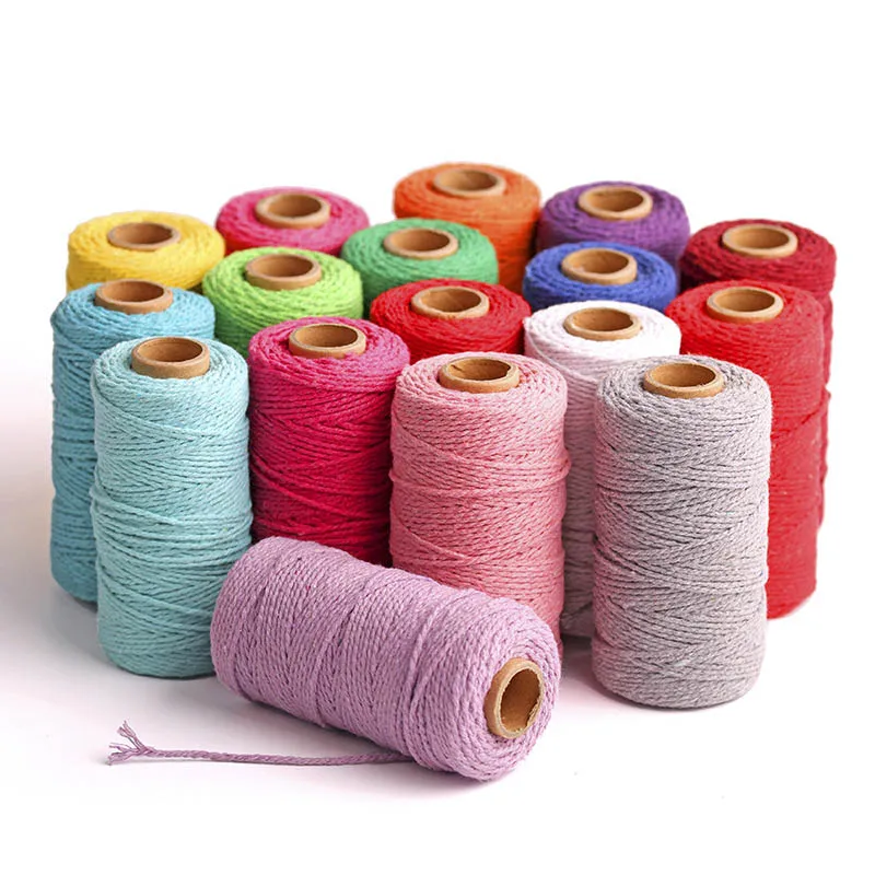 

100yards 2/3mm Braided Soft Twisted Cotton Rope Colorful Cord Crafting Macrame String DIY Bracelet Thread Handmade Home Textile