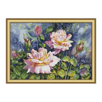 

Rose Flower DIY Handmade Needlework Counted 14CT Printed Cross Stitch Embroidery Kit Set Home Decoration