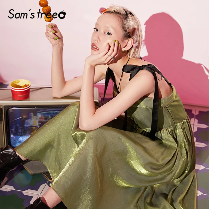 

Samstree Army Green Solid Military Ranger Glitter Women Party Dress 2019 Summer Elegant Boat Neck Slip Sexy Office Lady Dresses