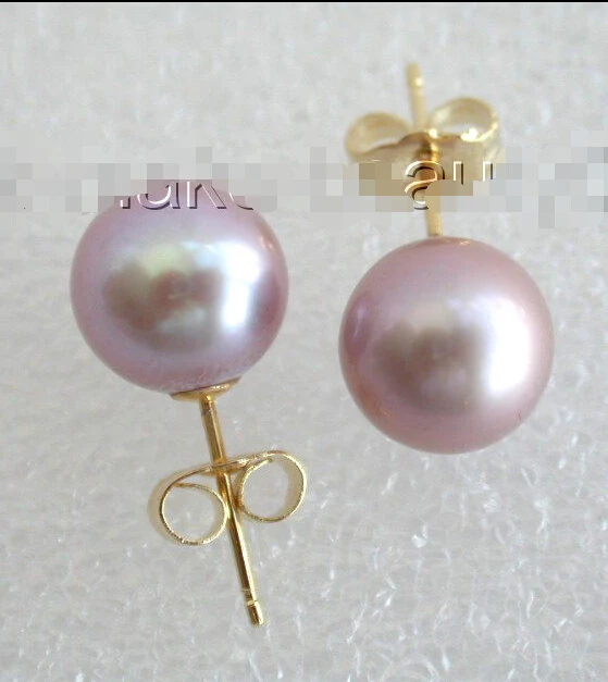 

00 FREE SHIPPING dstunning 9mm perfect round lavender freshwater pearl earrings 14KGP stud s888