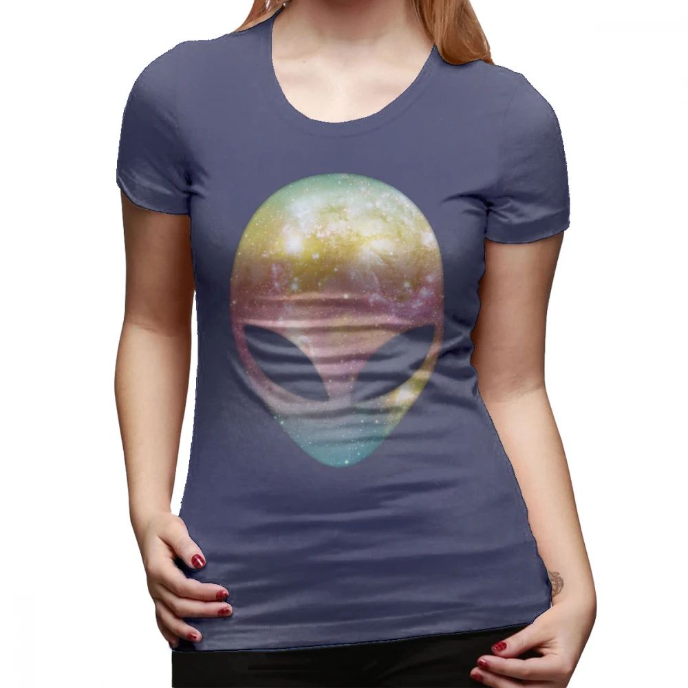 Серый инопланетянин футболка космический инопланетянин футболка Принт Большой размер Женская футболка оранжевый Повседневный простой короткий рукав круглый вырез женская футболка - Цвет: Тёмно-синий