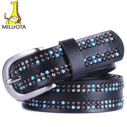 

[MILUOTA] Fashion 100% Genuine Leather Belt woman Pearl decoration cintos femininos Metal Pin Buckle Belts For Women DE042