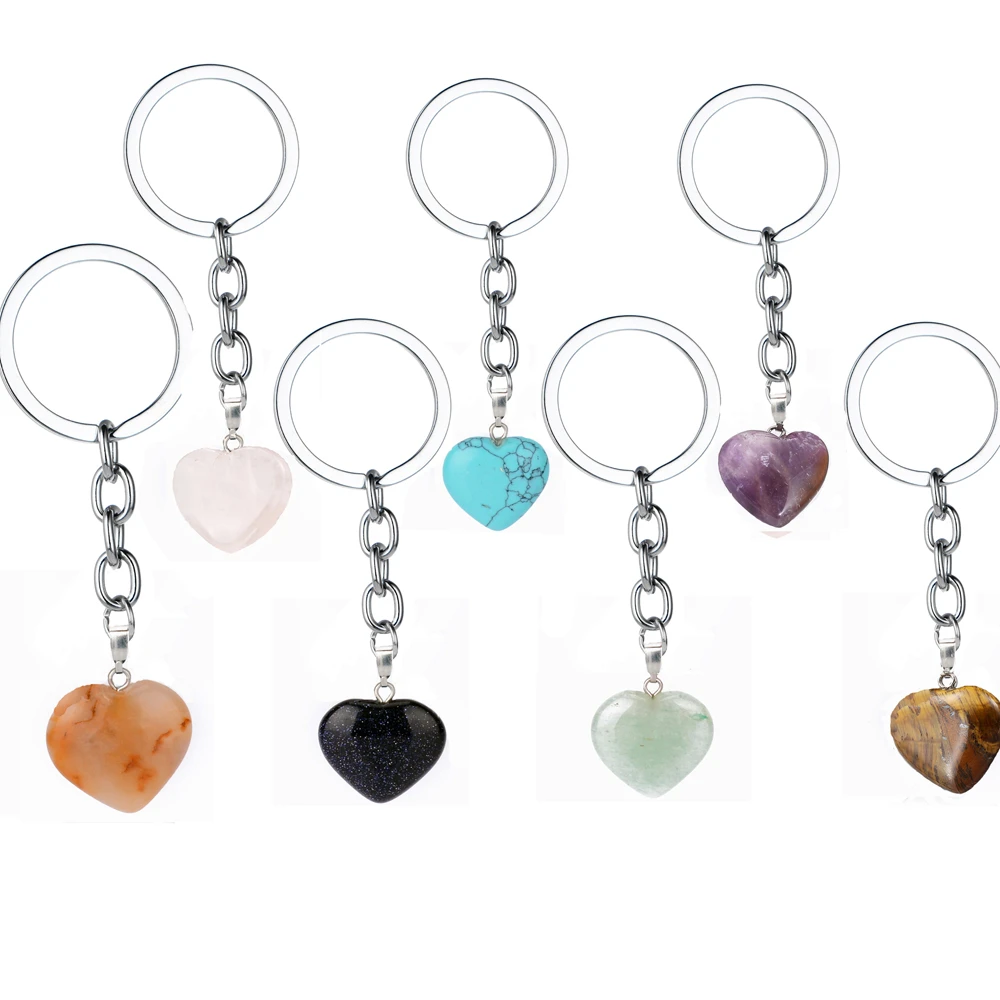 Rose Pink Natural Heart Stone Keychain Crystal Quartz Healing Stone Chakra Heart Key Chain Ring Keyring Jewelry Gift Key Chains Aliexpress