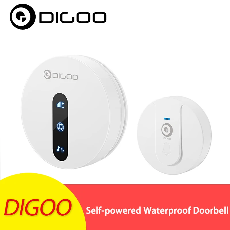 

DIGOO DG-SD10 Transmitter Self-powered Waterproof Doorbell EU Plug Unique Sliding Button 58 Melodies 4 Levels Volume Door Bell