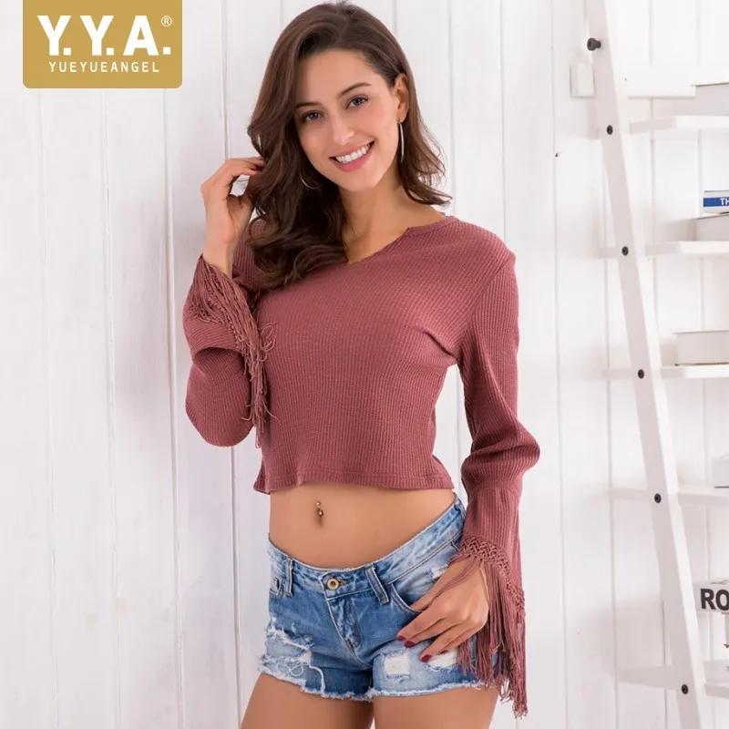 Women Crop Tops long Sleeve Turtleneck