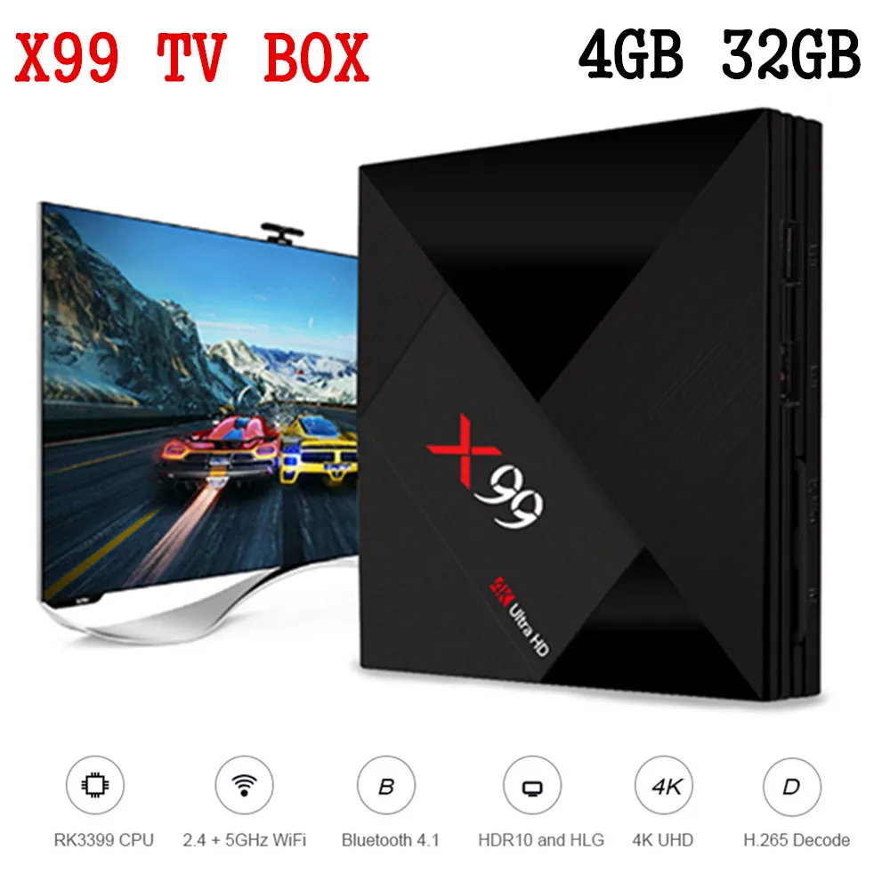X99 ТВ коробка RK3399 Mali-T860MP4 4 Гб 64 Смарт Android 7 1 HDR10 2 4G + 5G AC WI-FI компьютерной приставки к