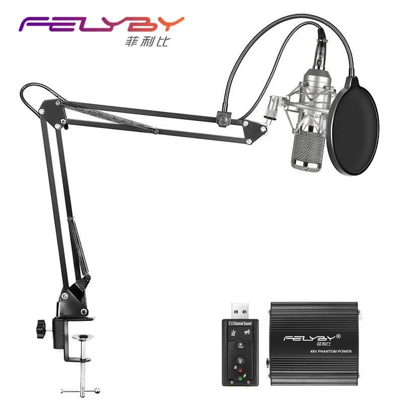 FELYBY профессиональный конденсаторный микрофон BM 800 с фантомным питанием USB