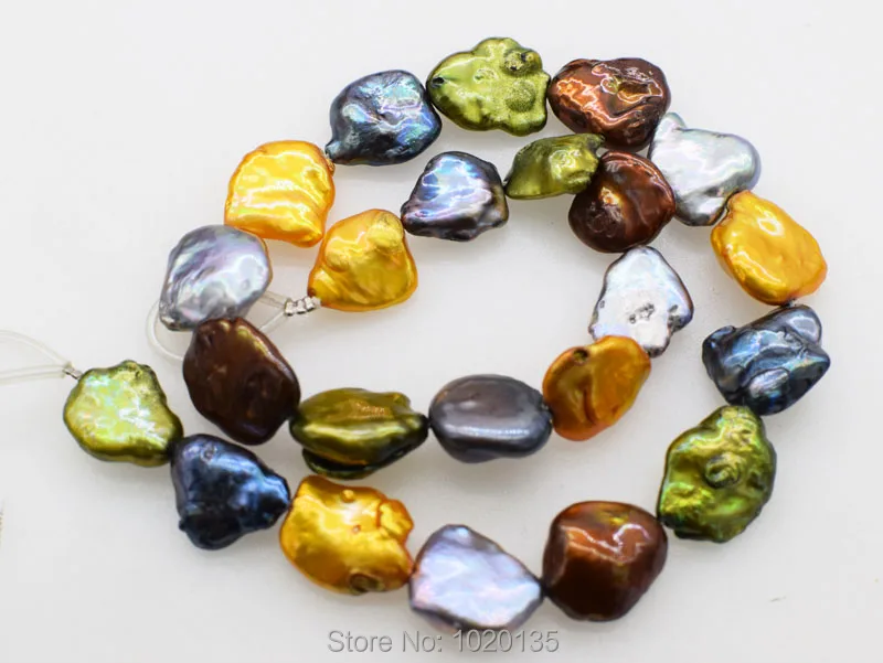 

loose beads freshwater pearl reborn keshi brown/black/yellow /green flat oval 15" for making jewelry necklace FPPJ wholesale