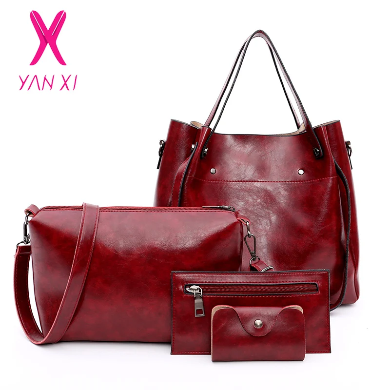 

YANXI Large Capacity Women Bag 4PCS Ladies Handbag Set PU Leather Female Shoulder Composite Bag with Small Purses Card Bag 2018