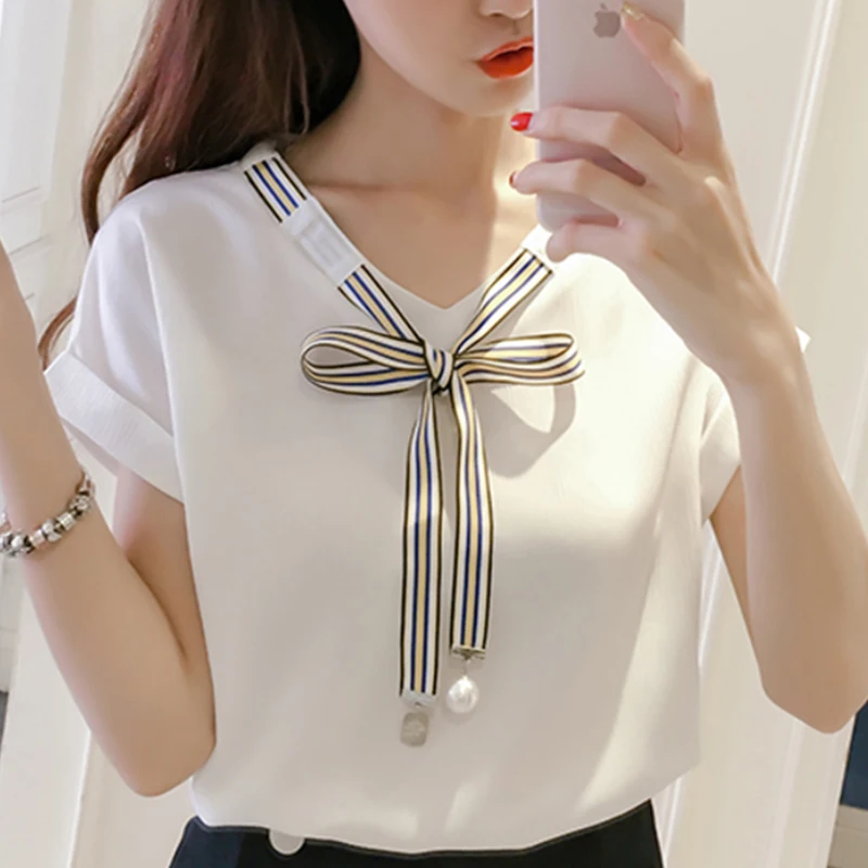 

2019 Womens Tops And Blouses mujer de moda Chiffon Cool Ladies Korean Style Chemisier Femme Fashion Clothing Summer Female Bow