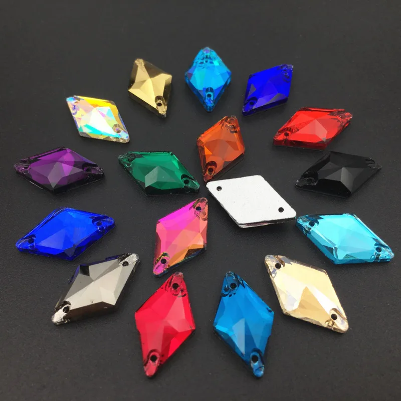 

Rhombus Sew On Rhinestones Sewing Glass Crystal Siam Red,Cobalt,Aquamarine...Colors 11x19mm Sew-on Stone for Wedding Decoration