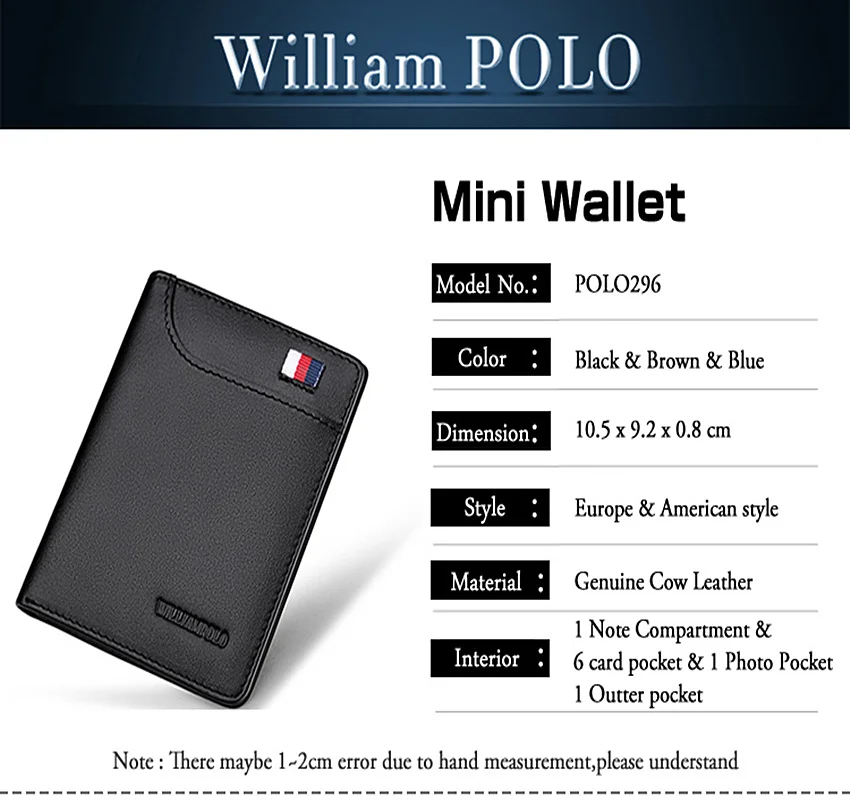 WILLIAMPOLO Mens Wallet Slim Business Card Credit Card Card Holder Purse Real Cowhide Men Fashion Casual Mini Card Bag Bifolds WILLIAMPOLO Mens Wallet Slim Business Card Credit Card Card Holder Purse Real Cowhide Men Fashion Casual Mini Card Bag Bifolds
