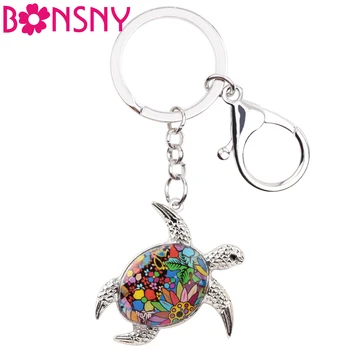 

Bonsny Metal Turtle Tortoise Key Chain Key Ring For Women Girl Handbag Charm New Fashion Ocean Animal Jewelry Accessories