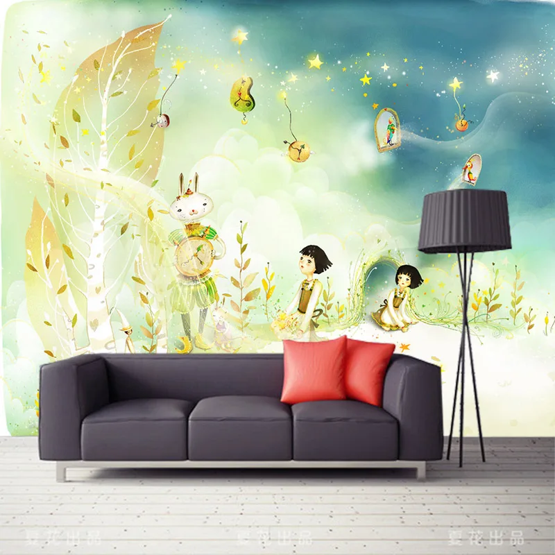 

Warm and fresh rural scenery large-scale mural painting mushroom cartoon wallpaper children's bedroom background wall decor