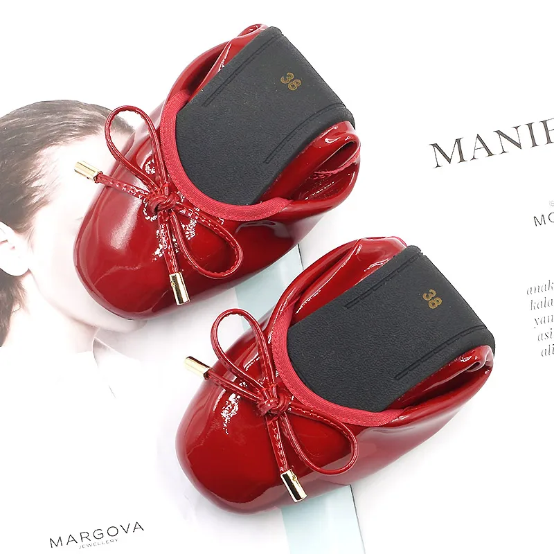 Swwet Bow Designer Flats Shoes Women Luxury 2018 Genuine Patent Leather Ladies Ballerina Shoes Silp On Moccasins Women Shoes Red (5)