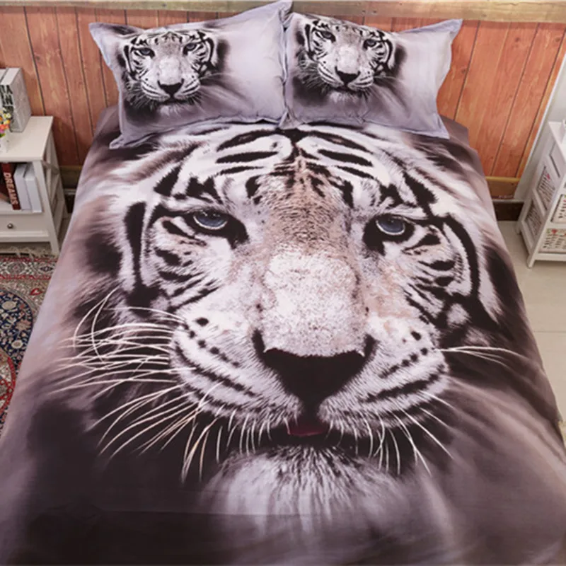 3D животное пододеяльник король/королева размер тигр белый хлопок смешанный Горячая Распродажа 3D покрывало постельные принадлежности