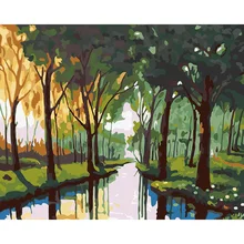 DIY Цифровая масляная краска ing по номерам без рамки Краска на холсте настенные картины для гостиной стены Искусство домашний декор с изображением леса и реки