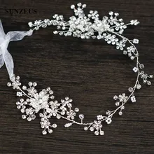 Блестящие Серебряные Кристаллы свадебный головной пояс с жемчугом Роскошные ручной работы свадебное украшение на голову для невесты SQ0239