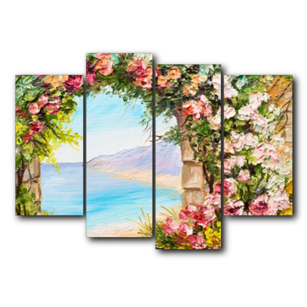 

4 Panel Spring Flower Door Garden Poster and Print Vintage Canvas Painting Wall Art Picture Living Room Bedroom Wedding No Frame