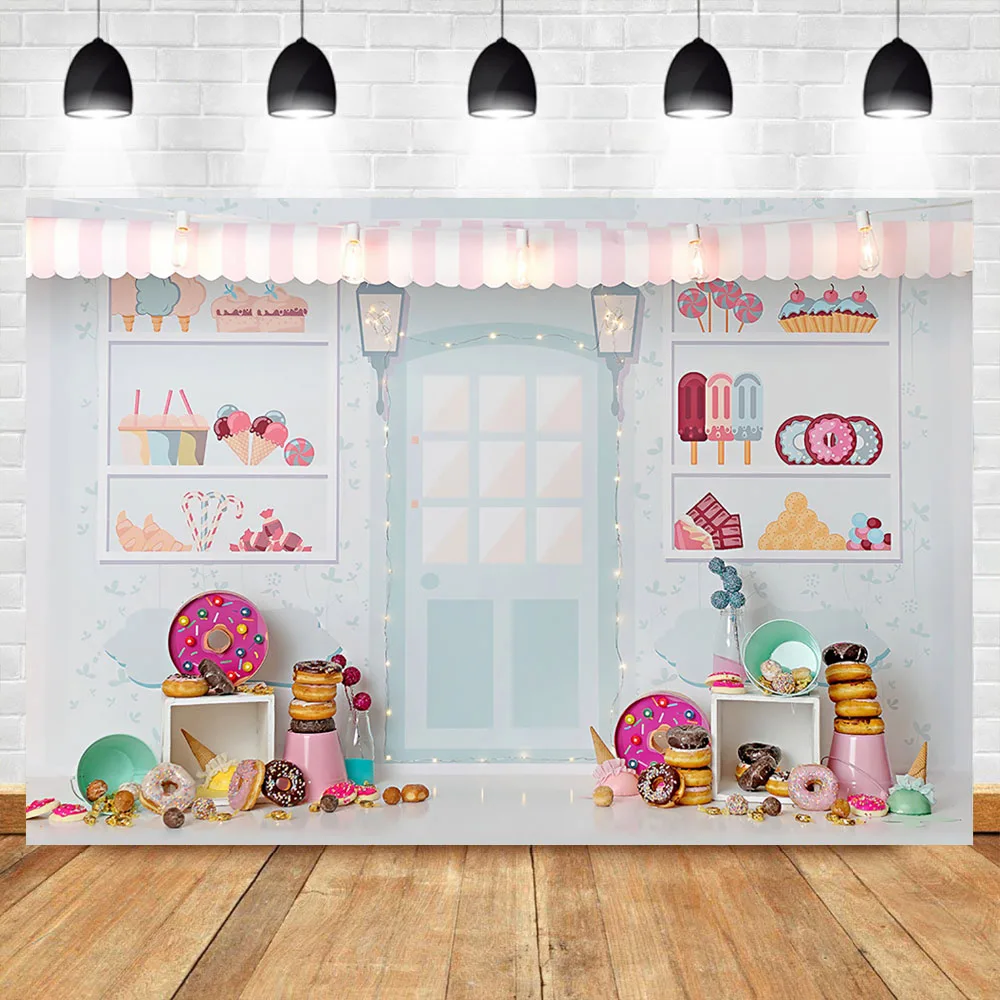 Mocsicka пончик магазин фон для фотосъемки с изображением конфет Sweet Shoppe на тему дня