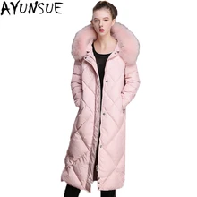 AYUNSUE, новинка, Женская парка на утином пуху, зимние куртки, натуральный Лисий мех, высокое качество, длинное пальто с капюшоном, Mujer Abriogs LX1014