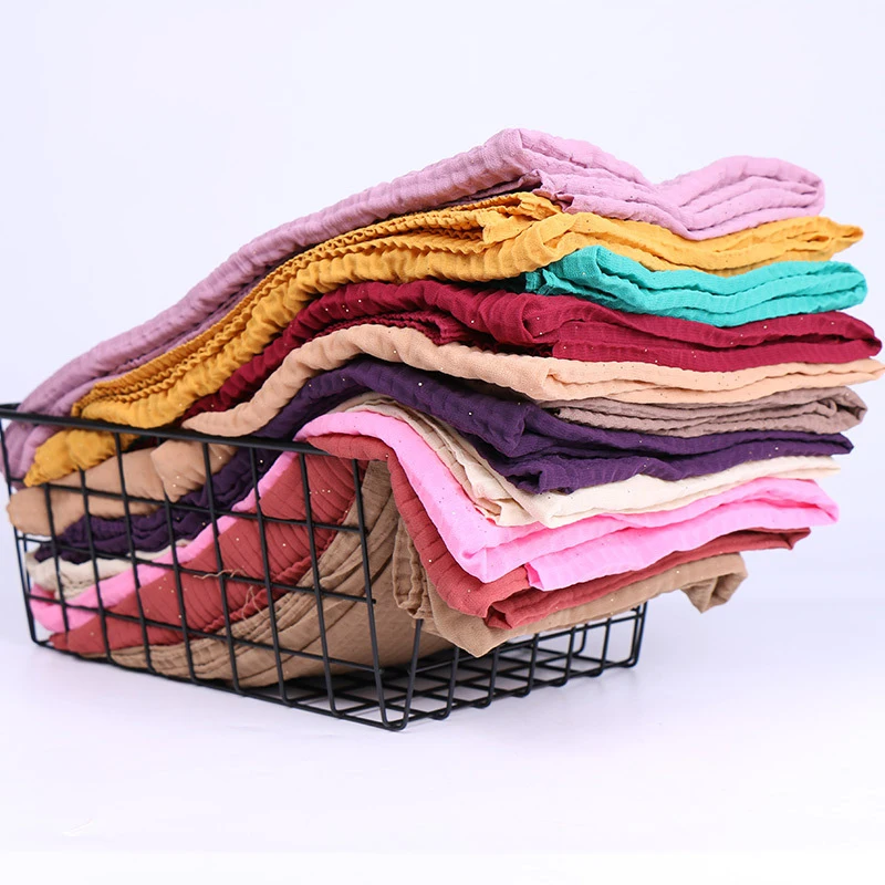 

Women Plain Bubble Chiffon Hijab Muslim Chiffon Scarves Shawls and Wraps Islamic Sprinkled With Gold Powder Head Scarf