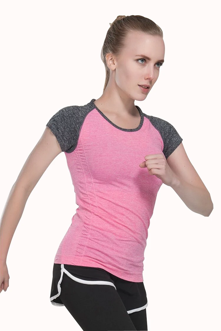 Patchwork Stretch Slimming Workout Running T shirts For Sport Fitness