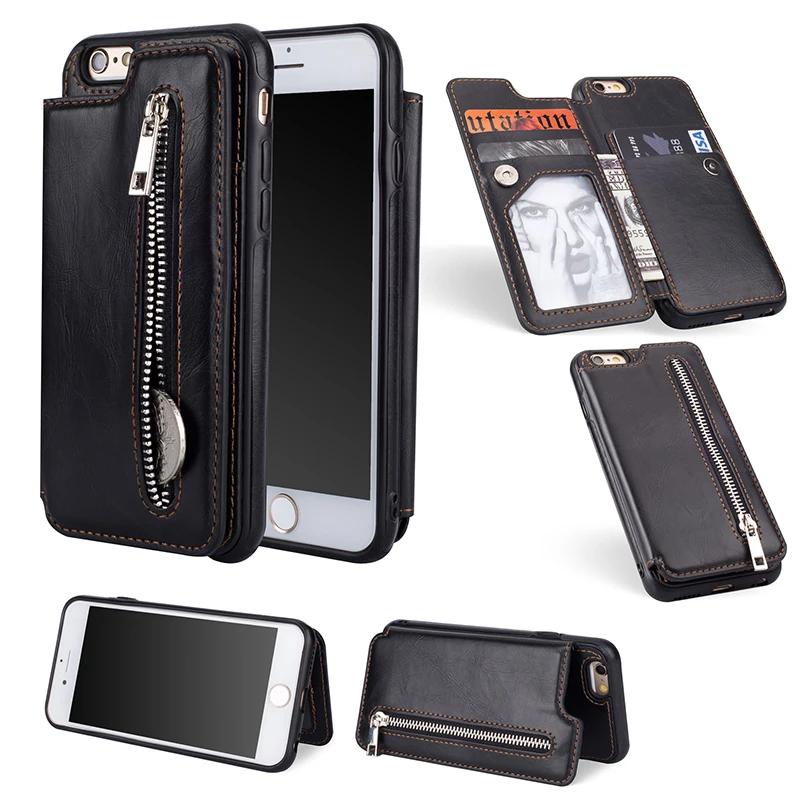 Роскошный чехол книжка из искусственной кожи на молнии для iPhone 6 6s 7 8 Plus X XS Max XR