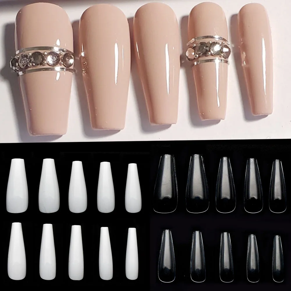 

False Nails Artificial Long Ballerina Clear/Natural/white Coffin Fake Nails Fake Nails Tips Full Cover Nail Art JZJ3013