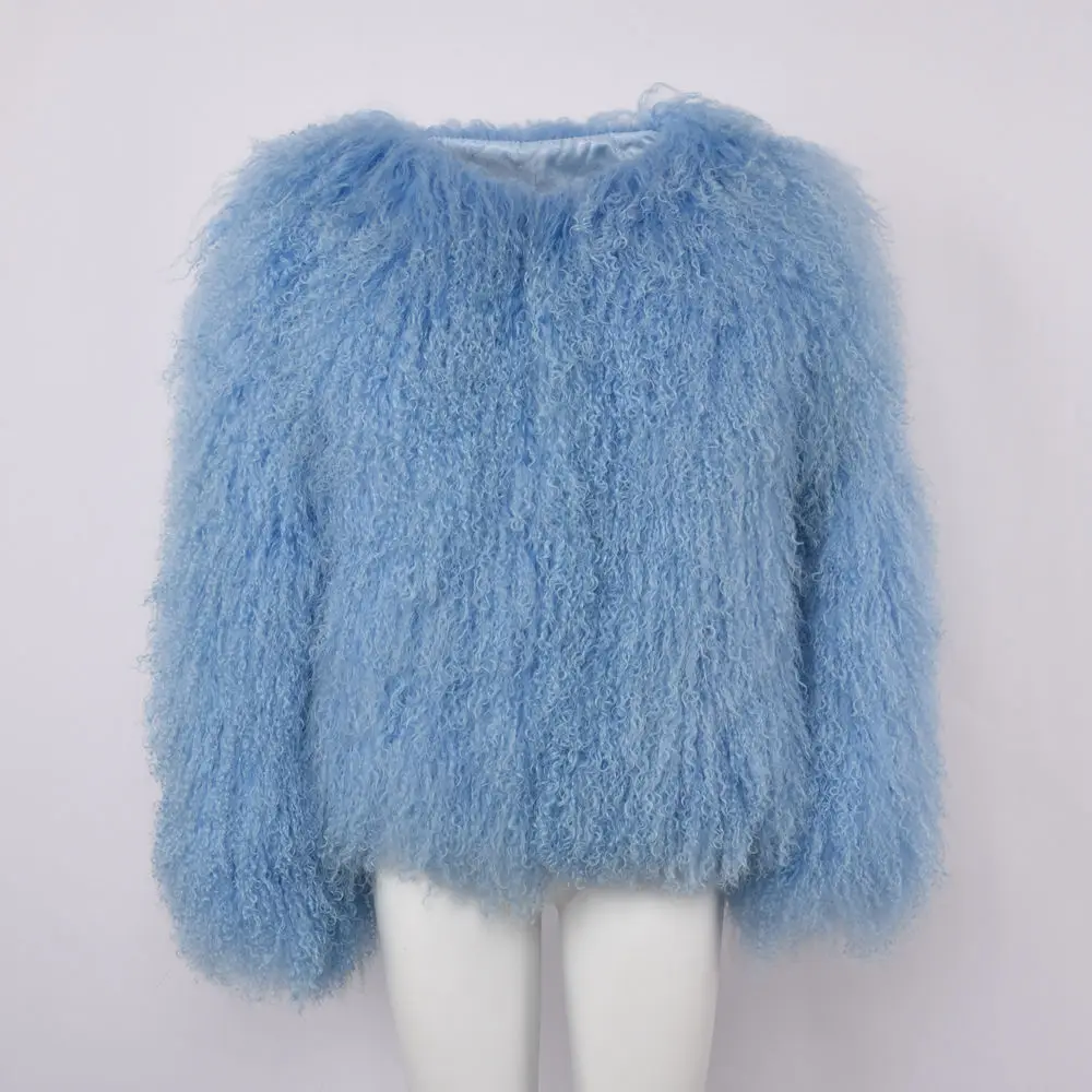 Light Blue Jancoco Max, опт/розница, 6 цветов, женская куртка из натурального меха ягненка или женская зимняя модная шуба S1591 - Цвет: Light Blue