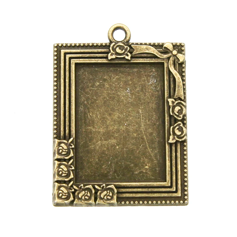 

6pcs antique bronze photo frame shape pendant inner diameter 22*29 blank Cameo convex round rectangular base inlaid DIY jewelry