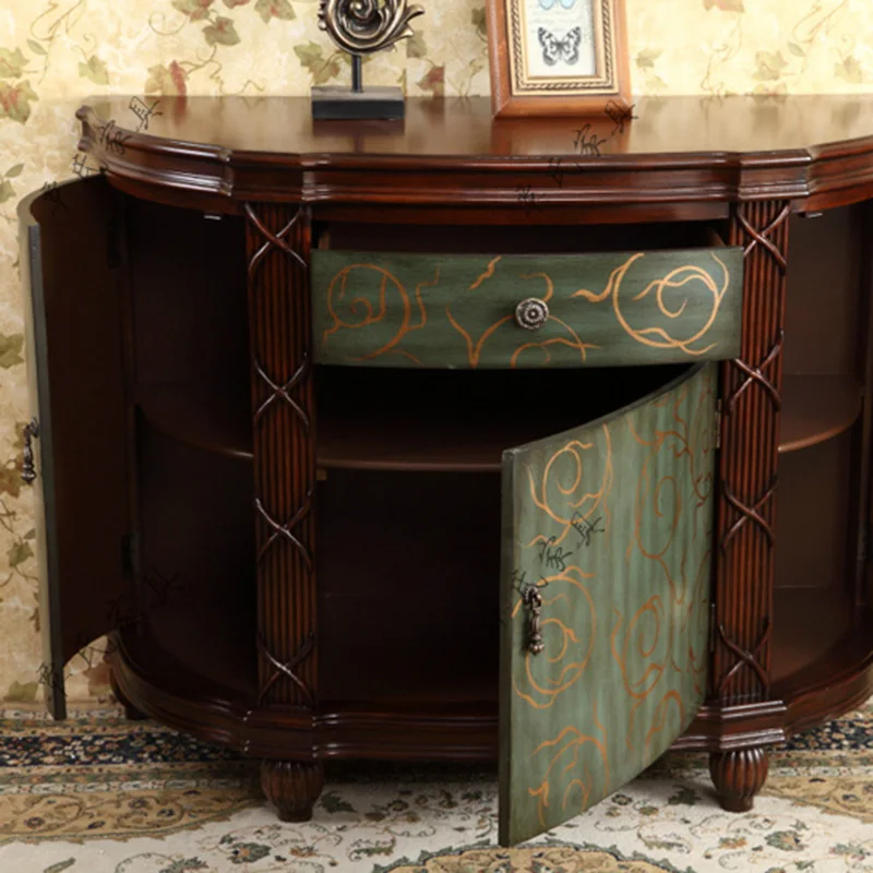 American-made old door cabinet hand-painted semi-circular hall decoration cabinet European-style light blue room American-made old door cabinet hand-painted semi-circular hall decoration cabinet European-style light blue room