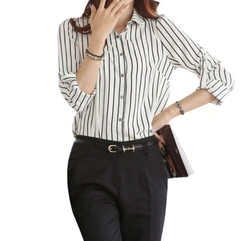 Aliexpress.com : Buy Women Black White Striped Long Sleeve Chiffon