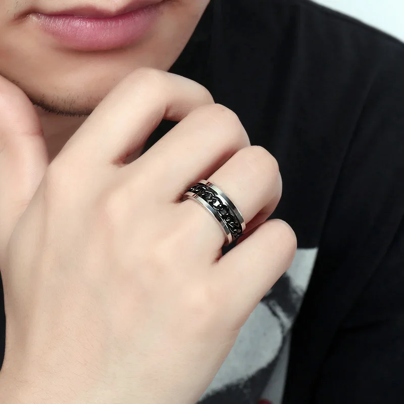 Punk Rings Titanium Steel Rings Metal Rings Finger Rings Vnox Spinner Chain Ring Men Punk Titanium Steel Metal Finger Jewelry