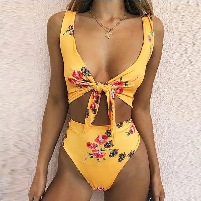 

Women High Waist Print Bandage Bikini Set Swimsuit Swimwear Push up Monokini Bathing Suit