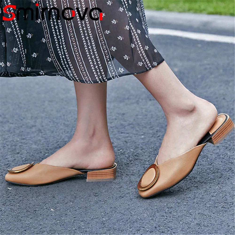 

Smirnova fashion square toe shallow shoes woman casual mules shoes square heel sndals women genuine leather low heels shoes